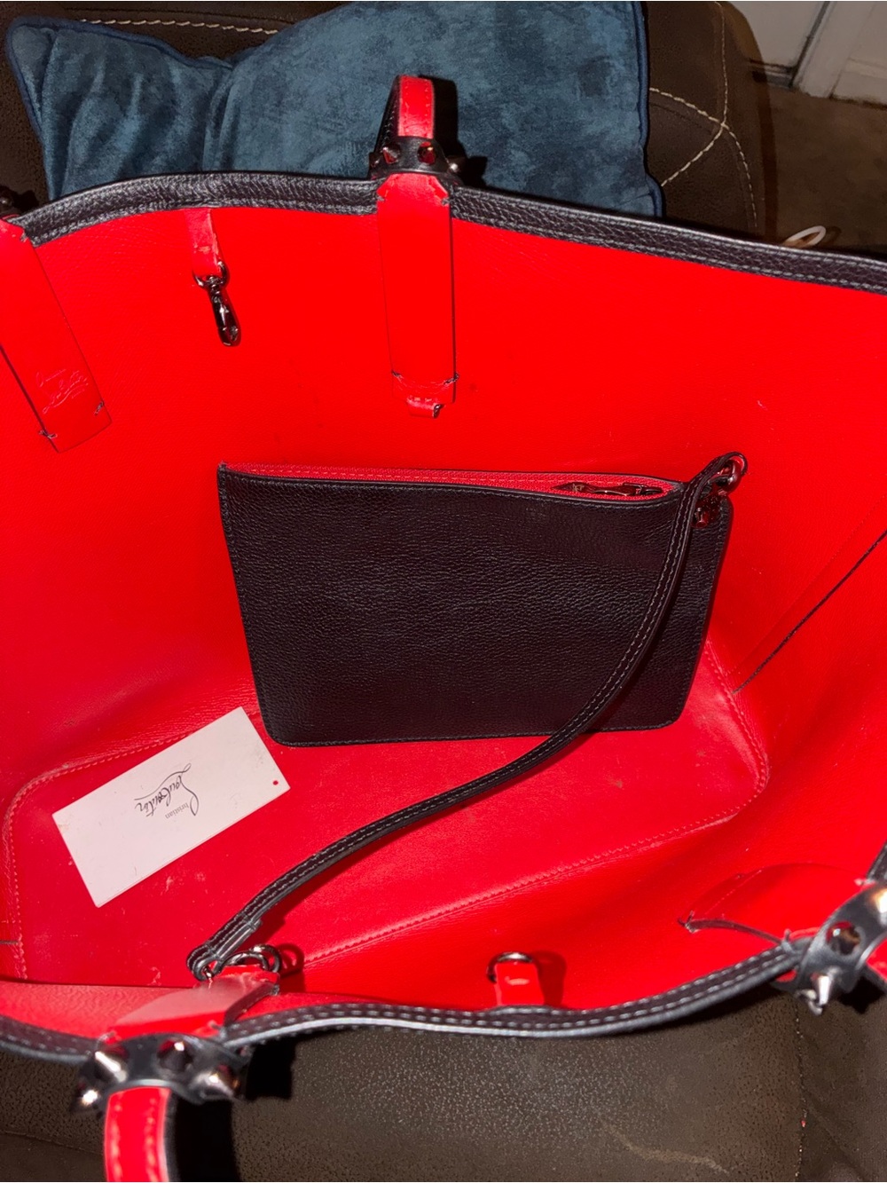 Christian Louboutin Black Tote with Red Trim and Studded Handles - Picture 9 of 9